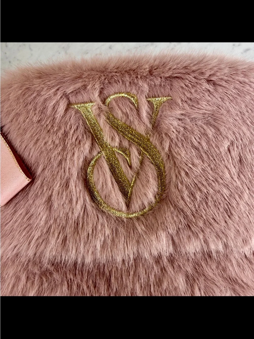 Victoria's Secret BIG Plush Faux Fur Christmas Stocking in blush pink/mauve NWT
